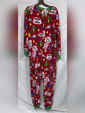 Elf Graphic Red Holiday Onesie Pajamas Mens XL (M168)